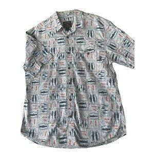Woolrich Ocean Print Stencil AOP BU Shirt Size L Vintage Fishing Water Vacation